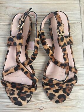 J.Crew Leopard Calf Hair Sandals Size 8 Animal Print Flat Strappy Summer